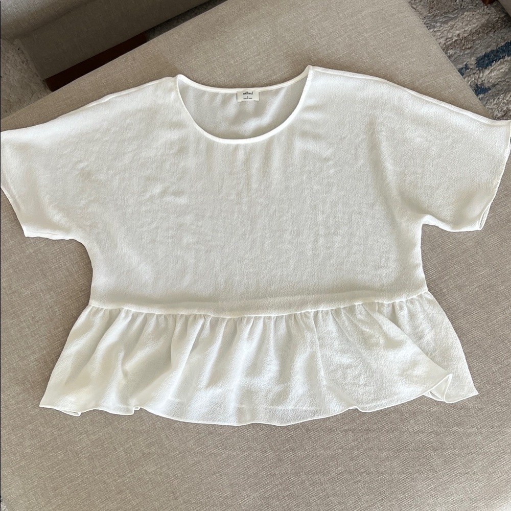 Aritzia Wilfred White Textured Scoop Neck Blouse